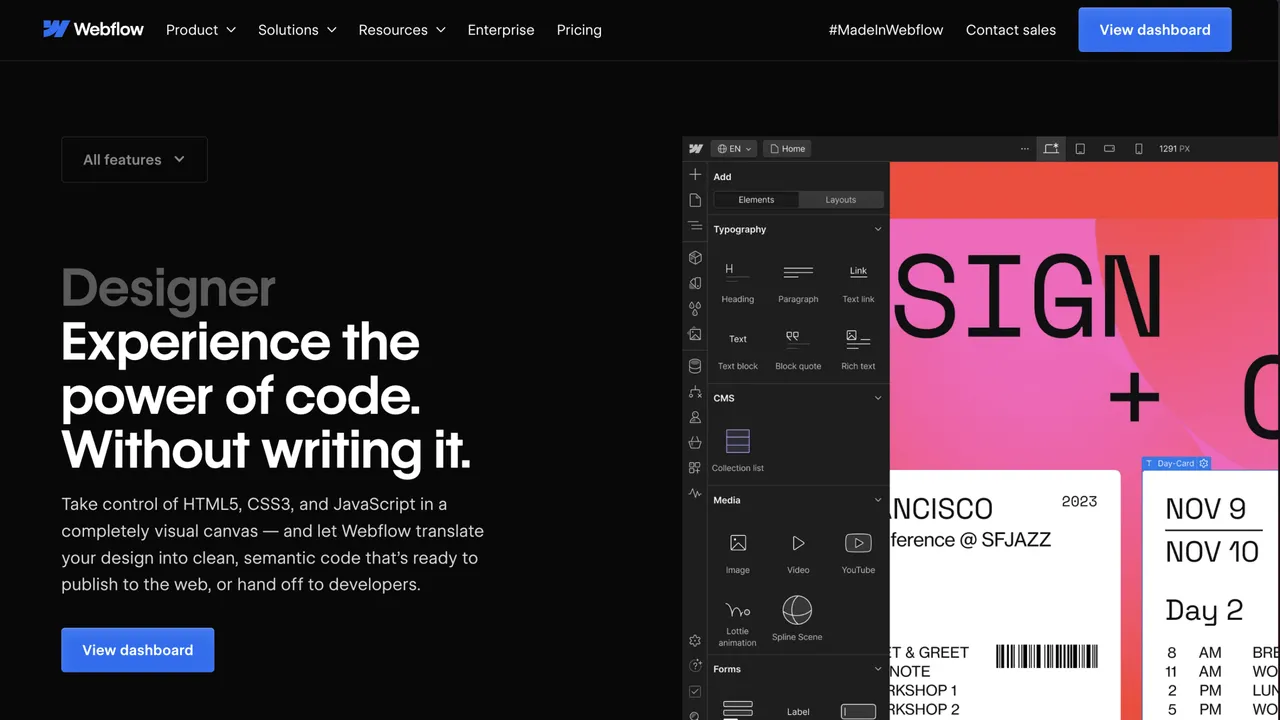 Webflow app screen