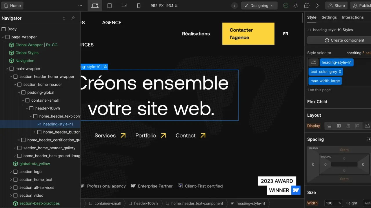 Webflow interface in use