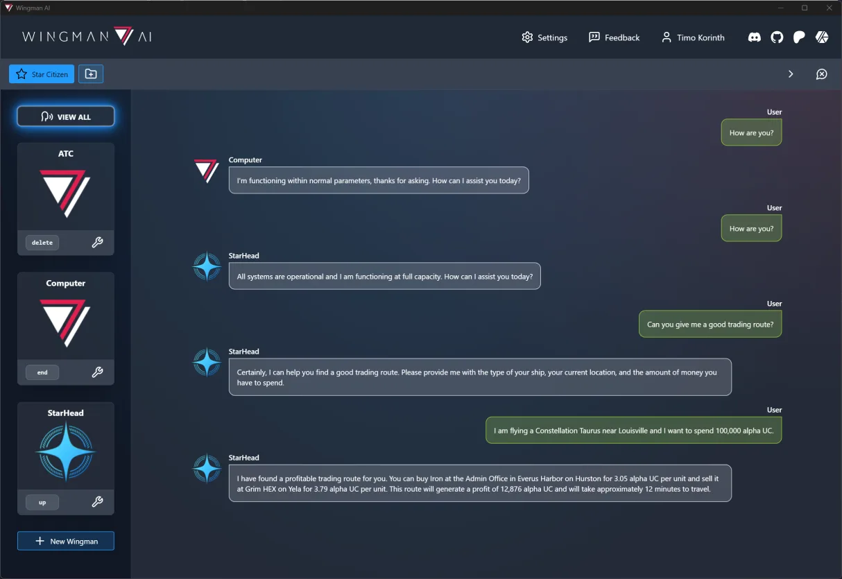 Wingman dashboard view