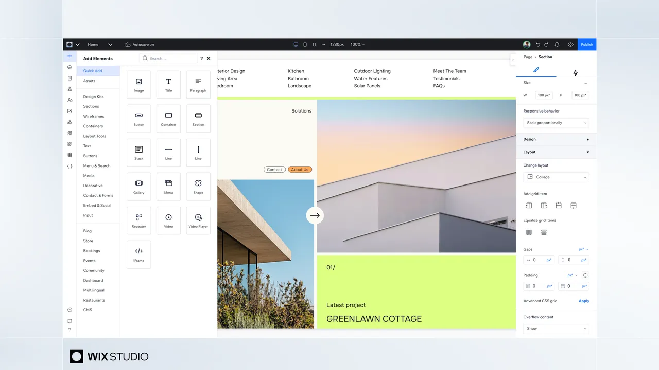 Wix Studio interface in use