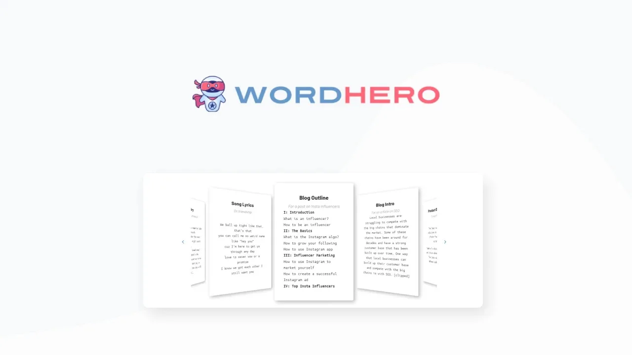 Wordhero in action, writing AI tool