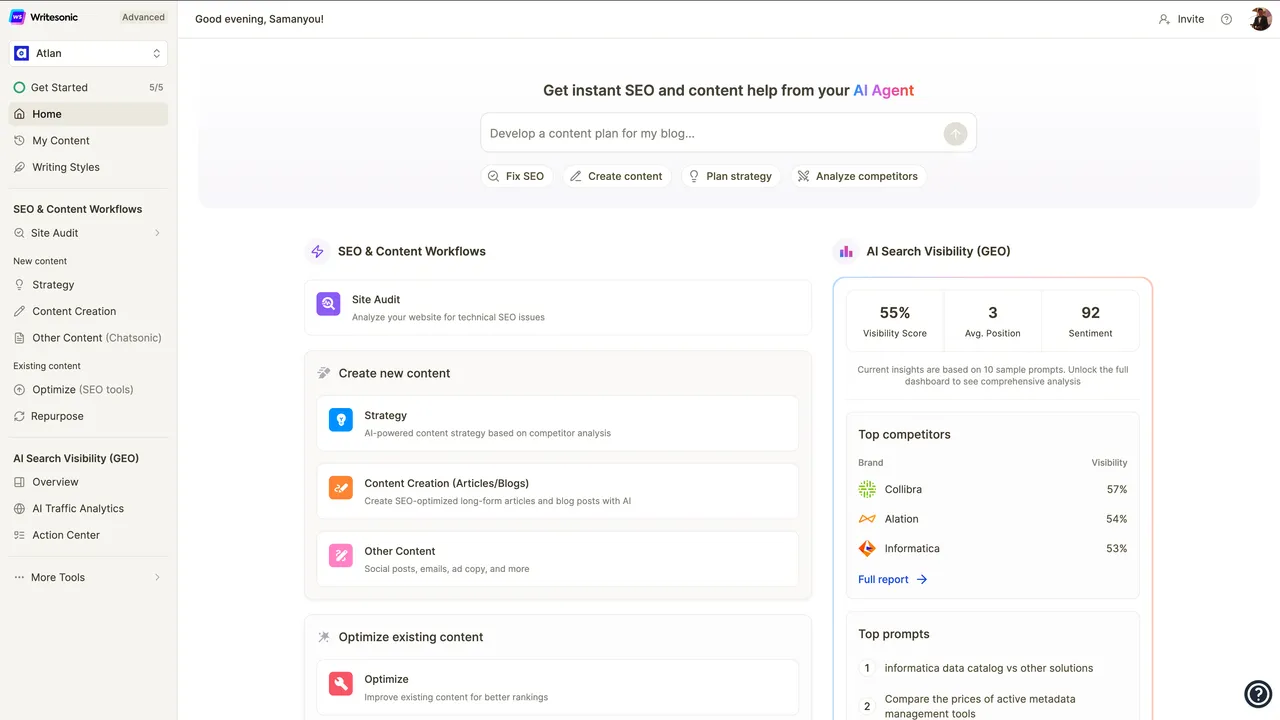 Writesonic interface in use