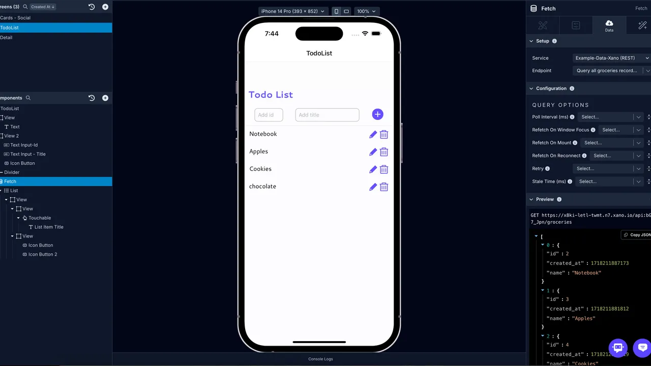 Xano in action, no-code AI tool