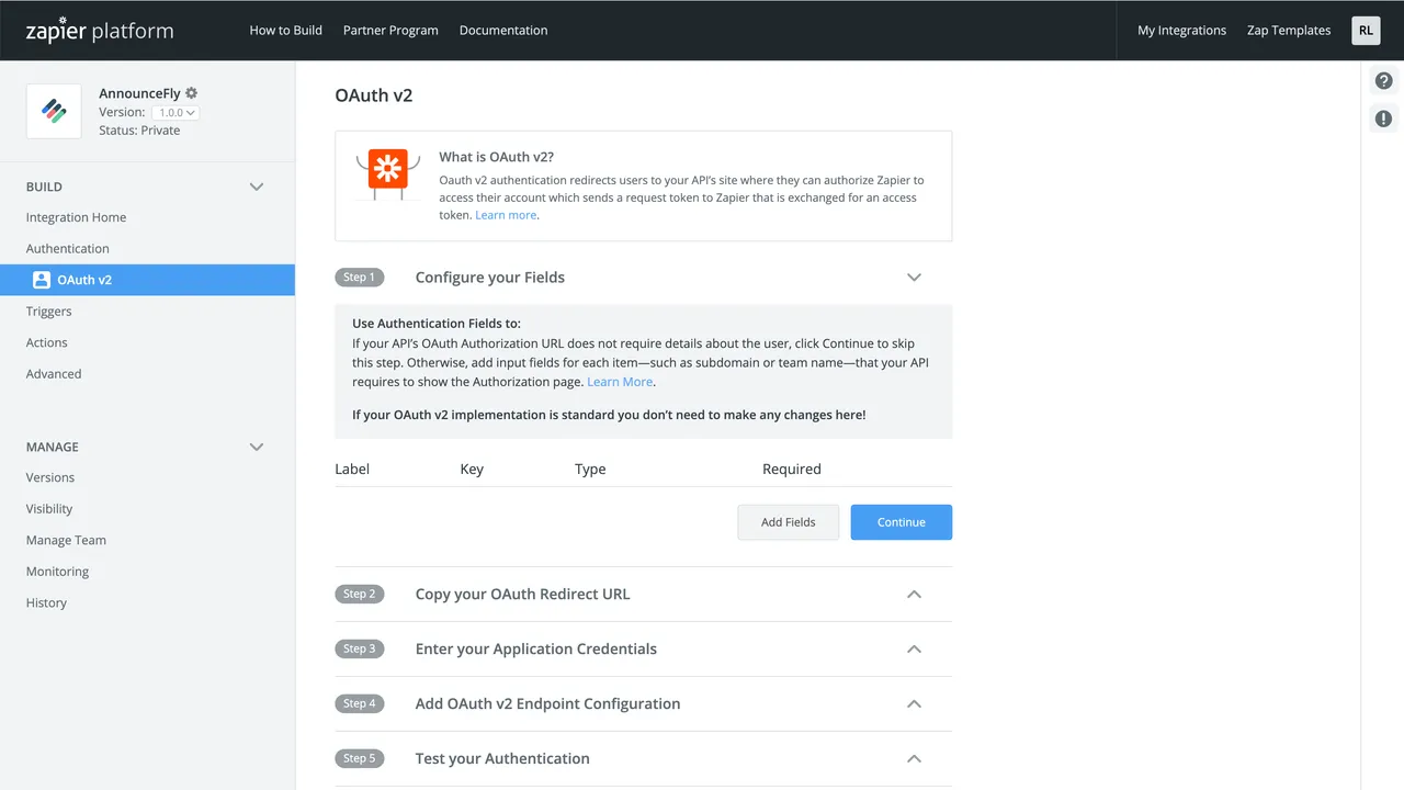 Zapier dashboard view