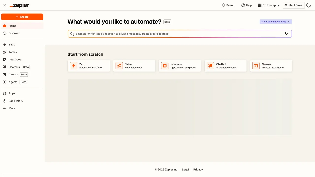 Zapier app screen