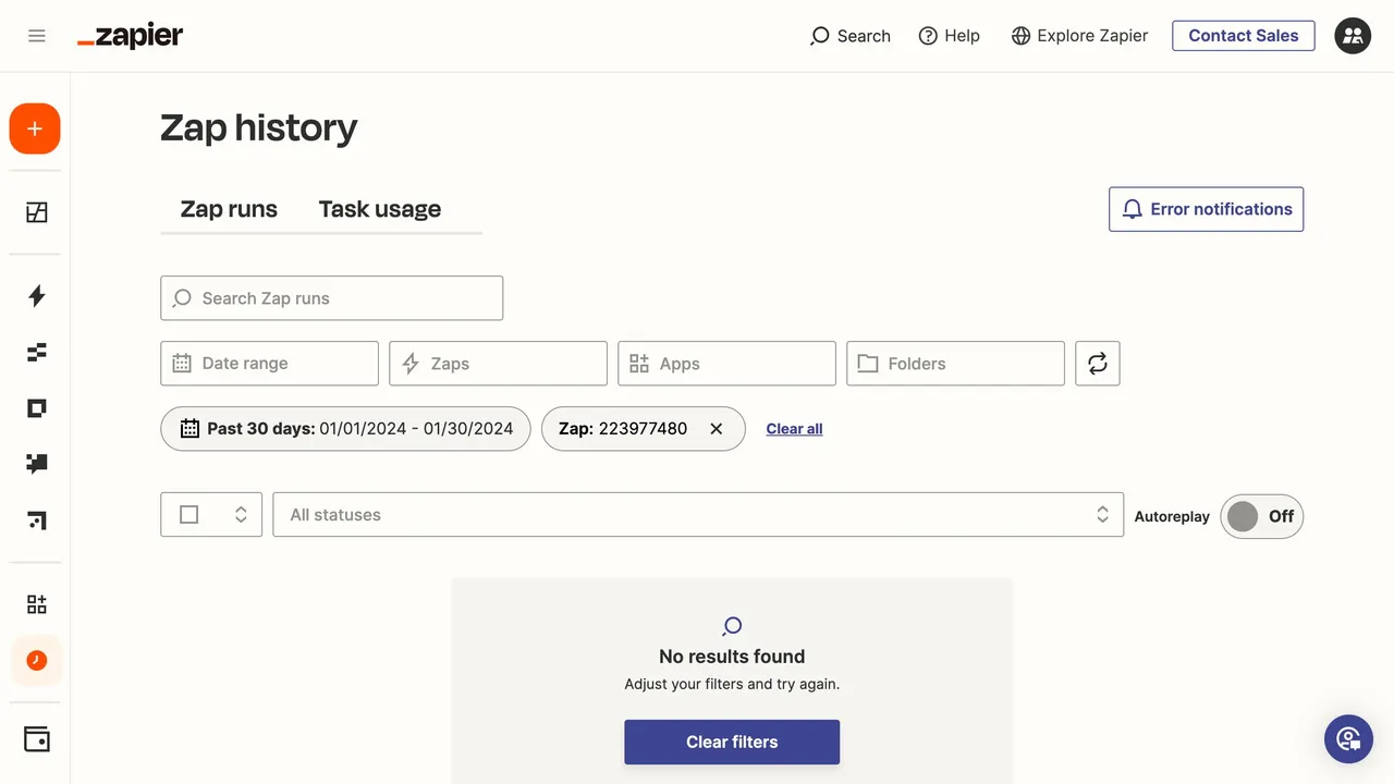 Zapier interface in use