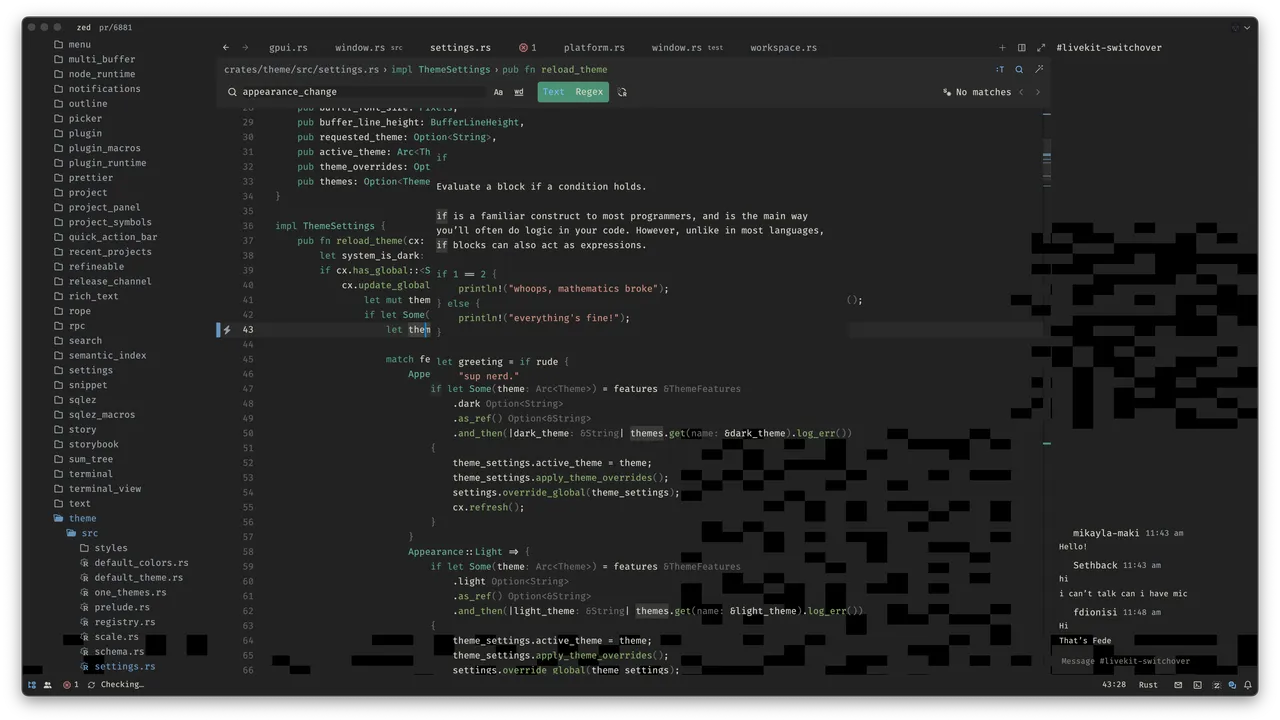 Zed interface in use